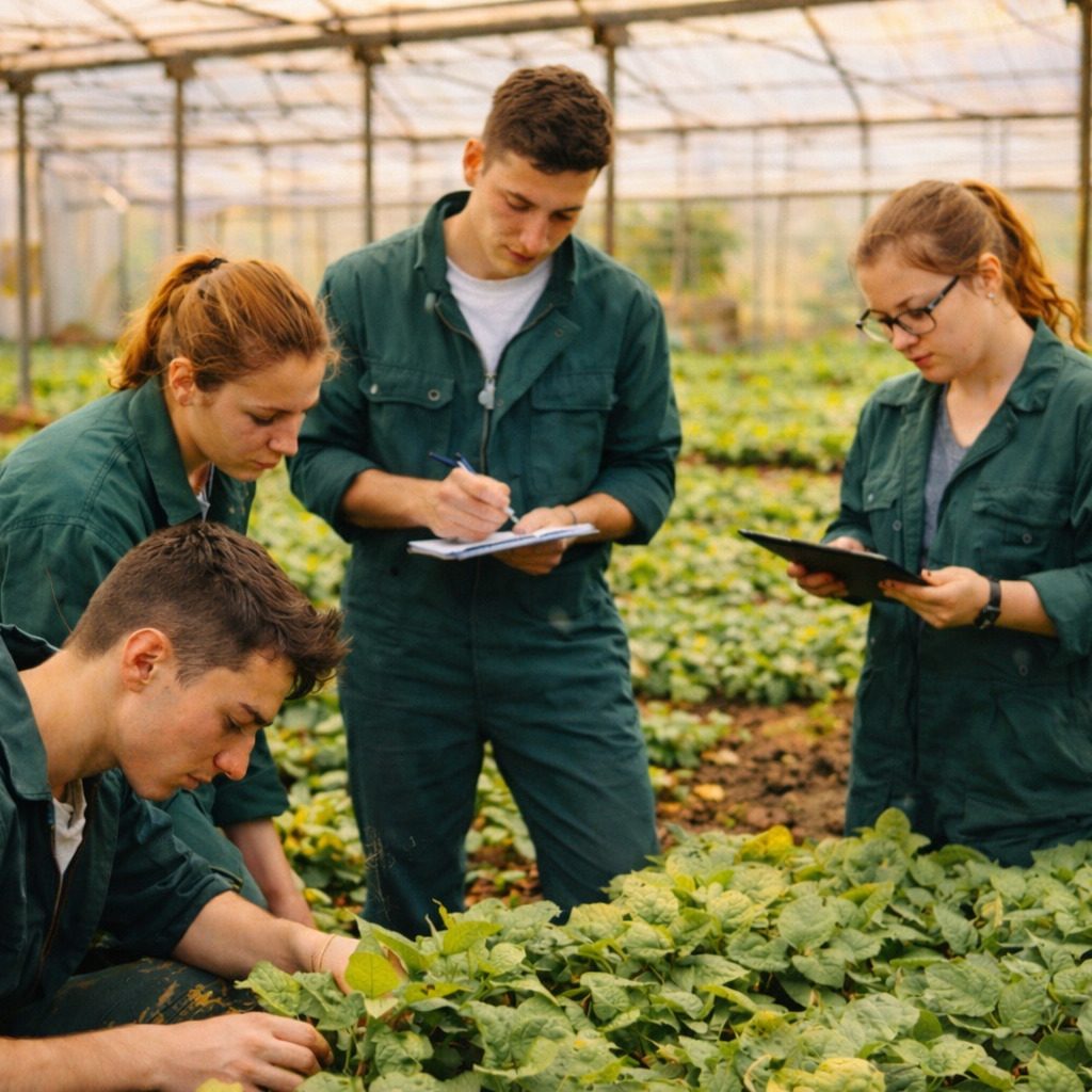 Studenti al lavoro nella serra